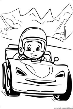 Rennauto mit Fahrer Ausmalbild für Kinder