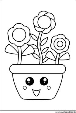 Ausmalbild für Kinder Blumen im Blumentopf