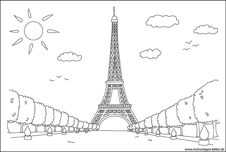 Eiffelturm Paris in Frankreich -  Malvorlage für Erwachsene