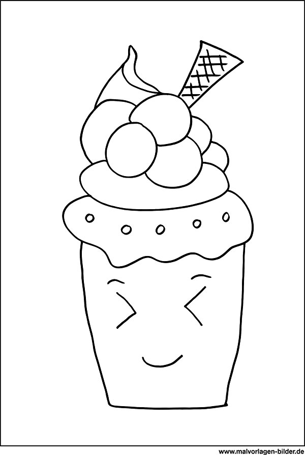 Ausmalbild Eisbecher mit Eiskugeln - Süßigkeiten