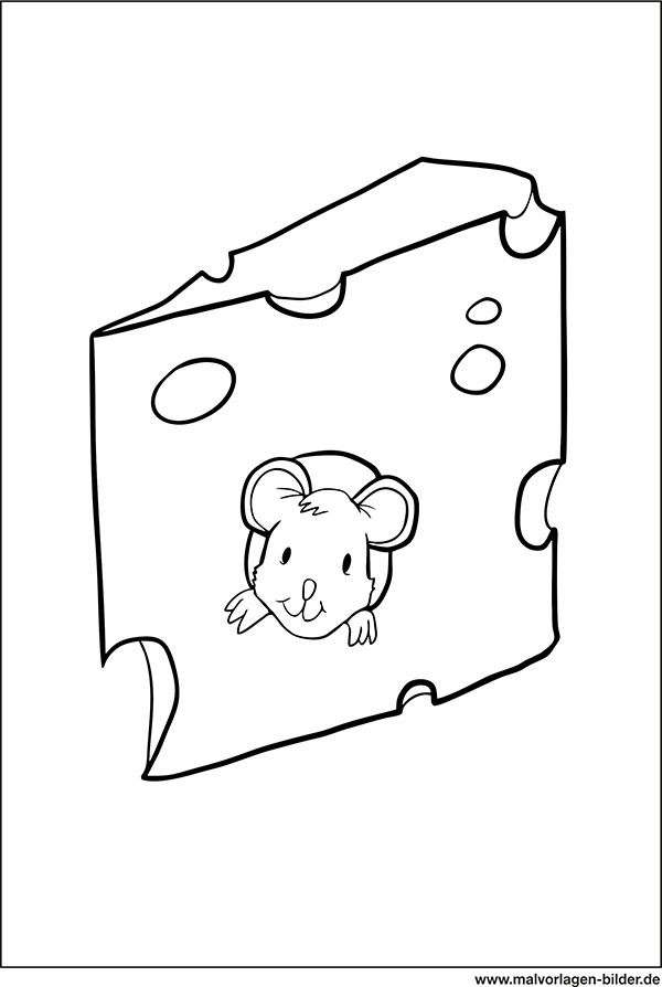 Malvorlage - Käse mit einer Maus