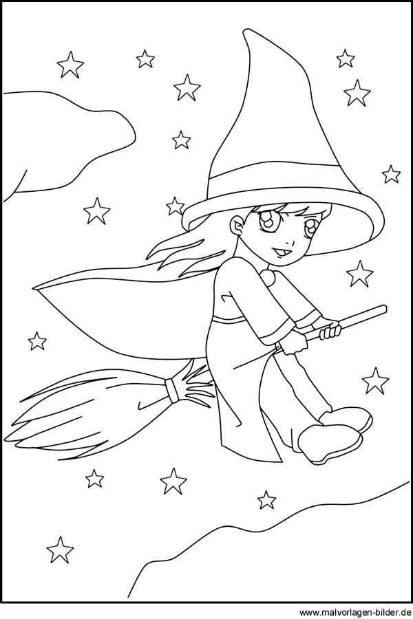 kleine hexe auf ihrem besen  gratis ausmalbilder für kinder