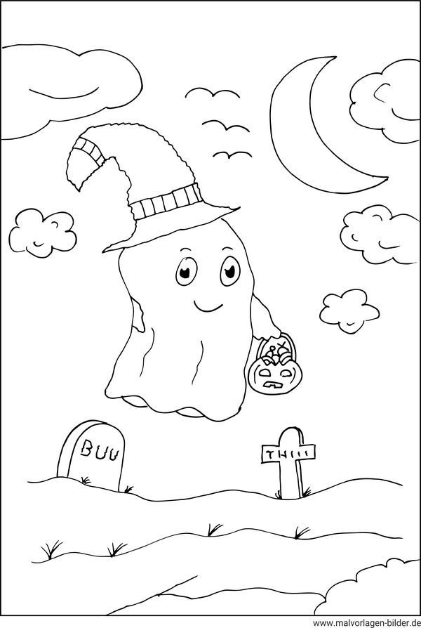 Gespenst Friedhof Halloween Ausmalbild