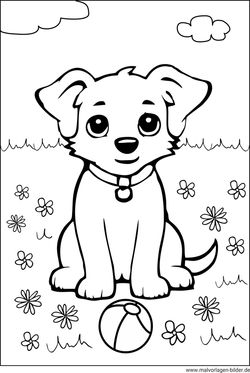 Malbild Hund Blumenwiese