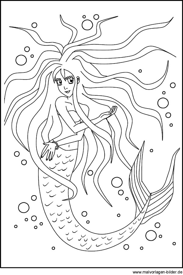 Kostenlose Malbild von einer Meerjungfrau