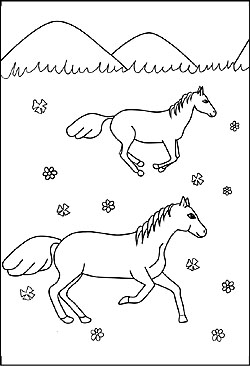 Ausmalbild mit zwei Pferden