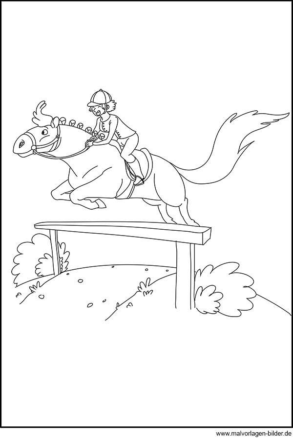 hindernis springen mit einem pferd  ausmalbild