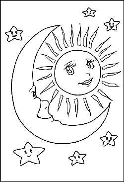 Malvorlage - Sonne, Mond und Sterne