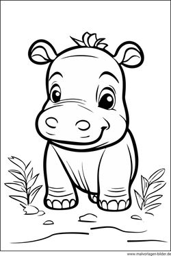 Hippo Tierbaby Ausmalbild