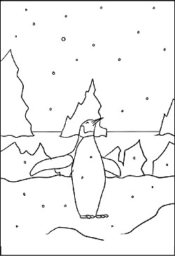 Malvorlage von einem Pinguin im Schnee