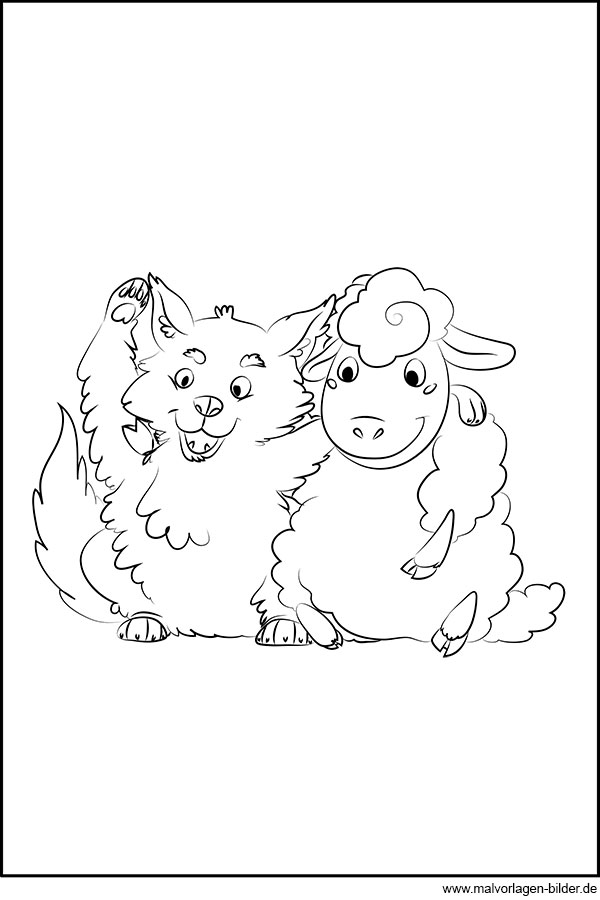 Schaf und Wolf - kostenloses Ausmalbild