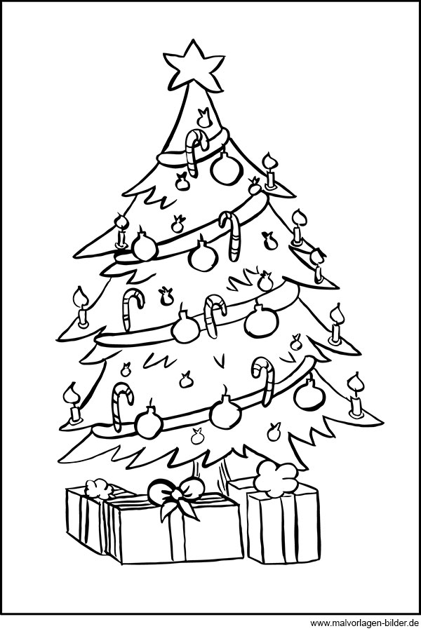 ausmalbild  weihnachtsbaum und geschenke zum ausdrucken