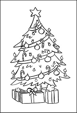 Gratis Malbild mit einem Weihnachtsbaum