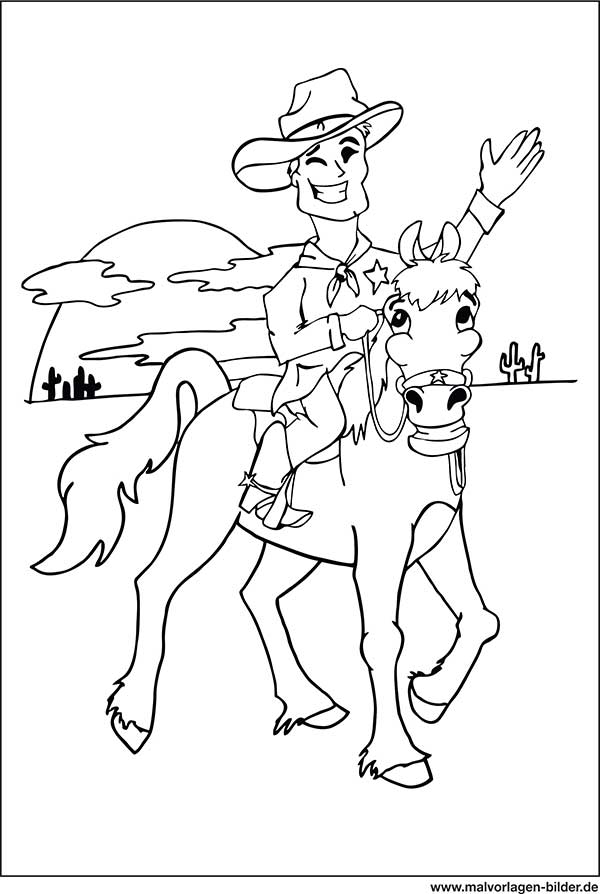 Malvorlage Cowboy auf einem Pferd