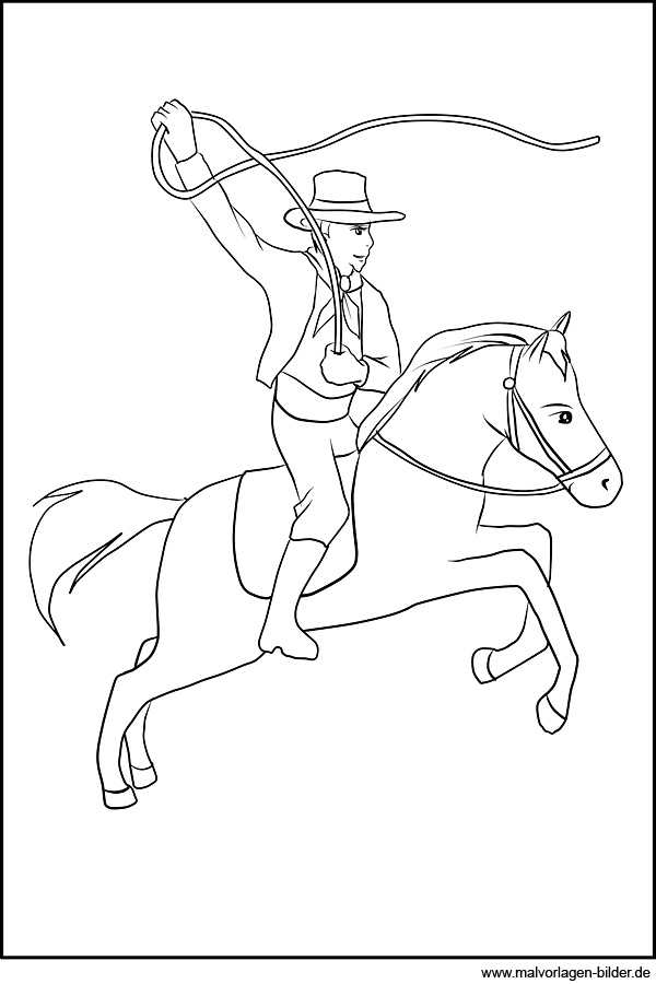malvorlage  cowboy mit seinem pferd
