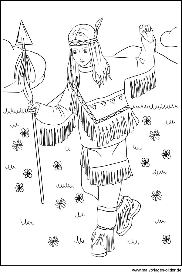 zeichnung von einem indianer mädchen als gratis vorlage