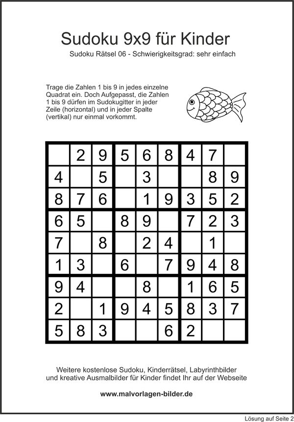 Kinder Sudoku 9x9 einfach