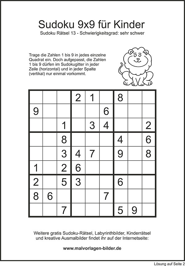 sudoku 9x9 sehr schwer mit lösung