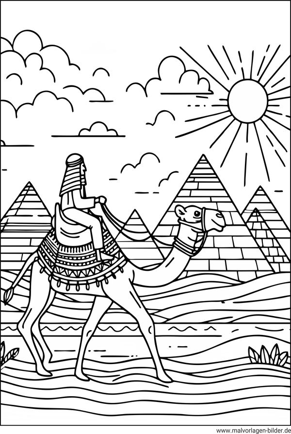 Kamel mit Reiter in Ägypten Ausmalbild