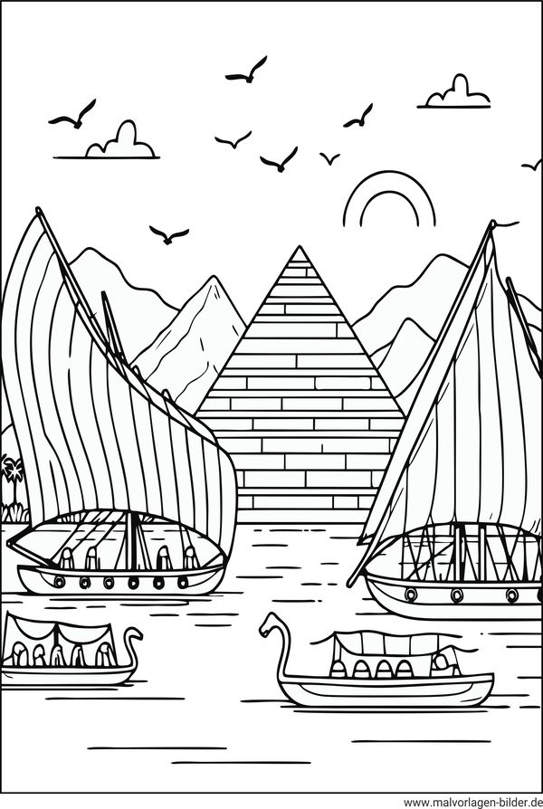 Nil Schiffe Ägypten Ausmalbild