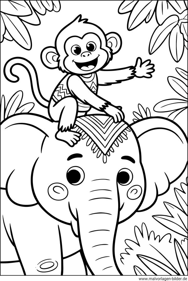 Affe und der Elefant Ausmalbild