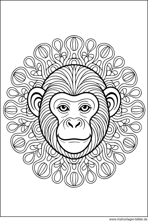 Affe Mandala-Malvorlage Erwachsene