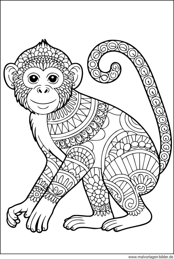 Affe mit Muster Ausmalbild für Erwachsene