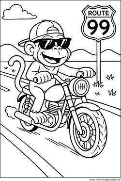 Affe Motorrad Ausmalbild kostenlos