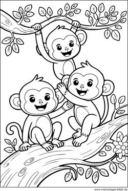 Affen spielen auf einem Baum Ausmalbild Kinder gratis