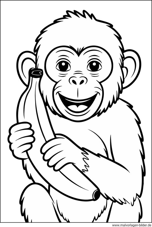Ausmalbild Affe mit Banane