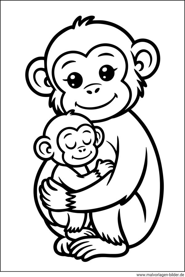 Mama-Affe und ihr Affenbaby Ausmalbild