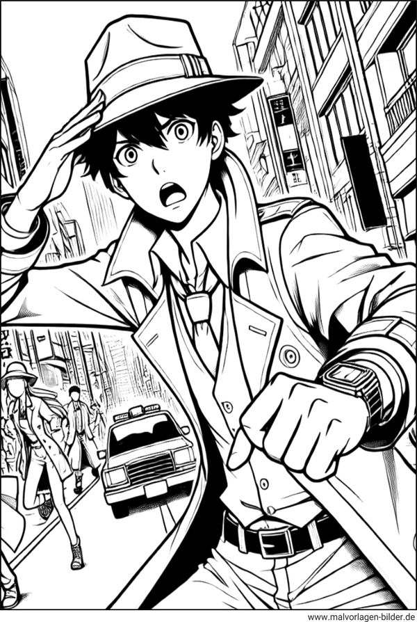 Anime Detektiv Ausmalbild