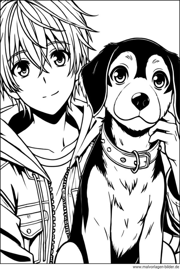 Anime Junge und Hund Ausmalbild