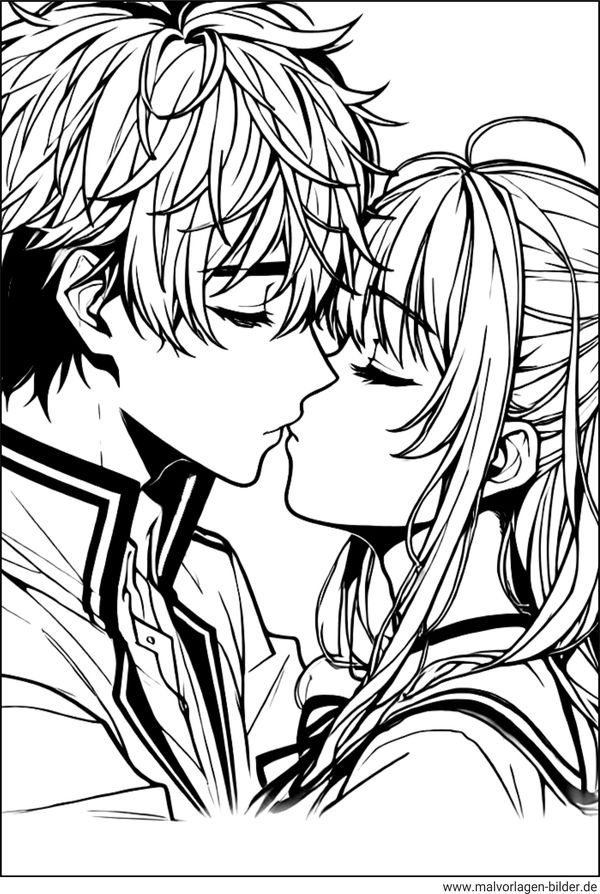 Anime Junge und Mädchen küssen sich Ausmalbild