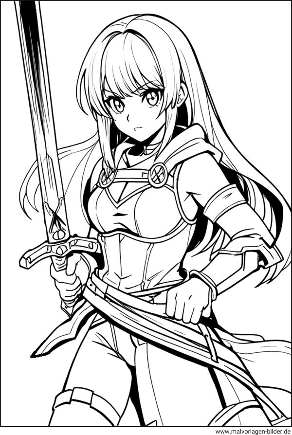 Anime Kämpferin Ausmalbild