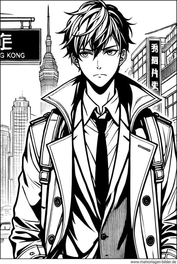 Anime Mann Hong-Kong Ausmalbild