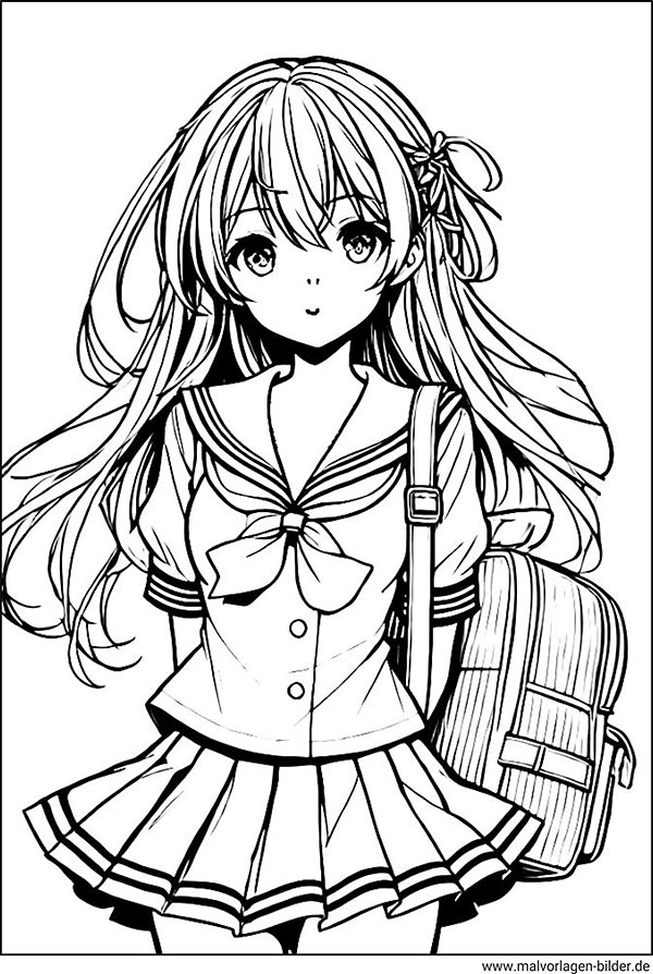Anime Schulmädchen in Japan Ausmalbild