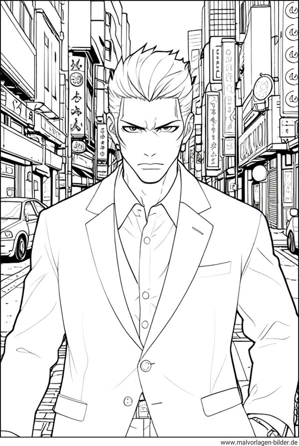 Manga Ausmalbild Mann in Tokyo
