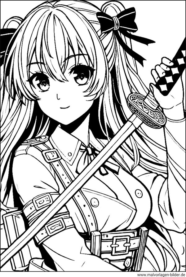 Manga Mädchen mit Schwert als Ausmalbild