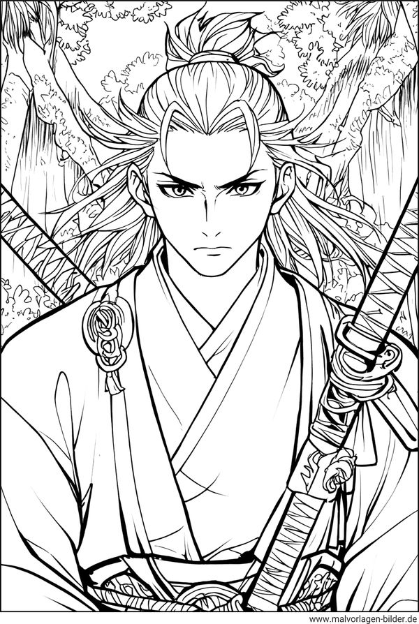 Samurai Kämpfer Manga Ausmalbild