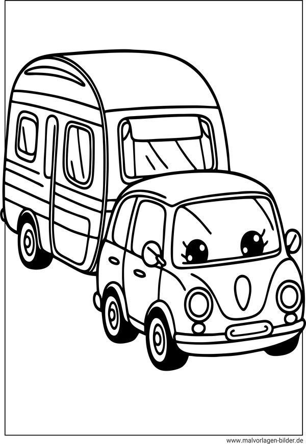 Ausmalbilder Auto mit Wohnwagen