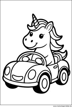 Einhorn Auto Ausmalbild drucken und malen