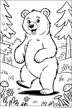 Ausmalbild Bär Wald Natur