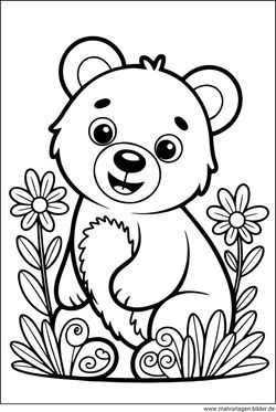 Ausmalbild niedlicher Bär in Blumen