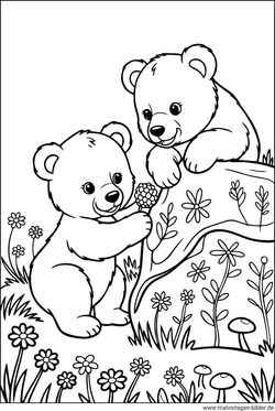 Babybären beim Spielen Bild zum Ausmalen