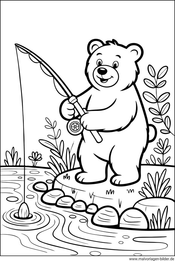 Bär beim Angeln Ausmalbild