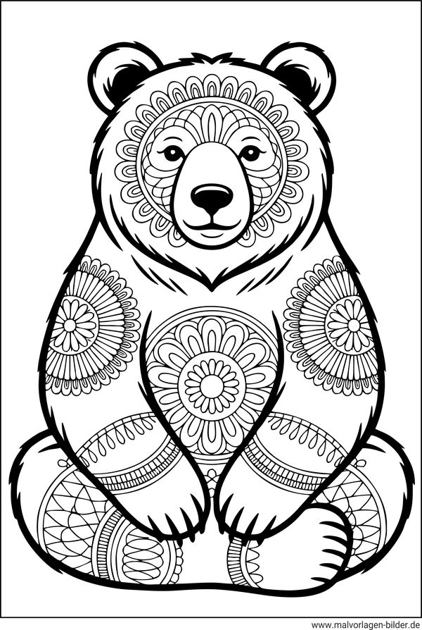 Bär Mandala mit Muster als Ausmalbild für Erwachsene