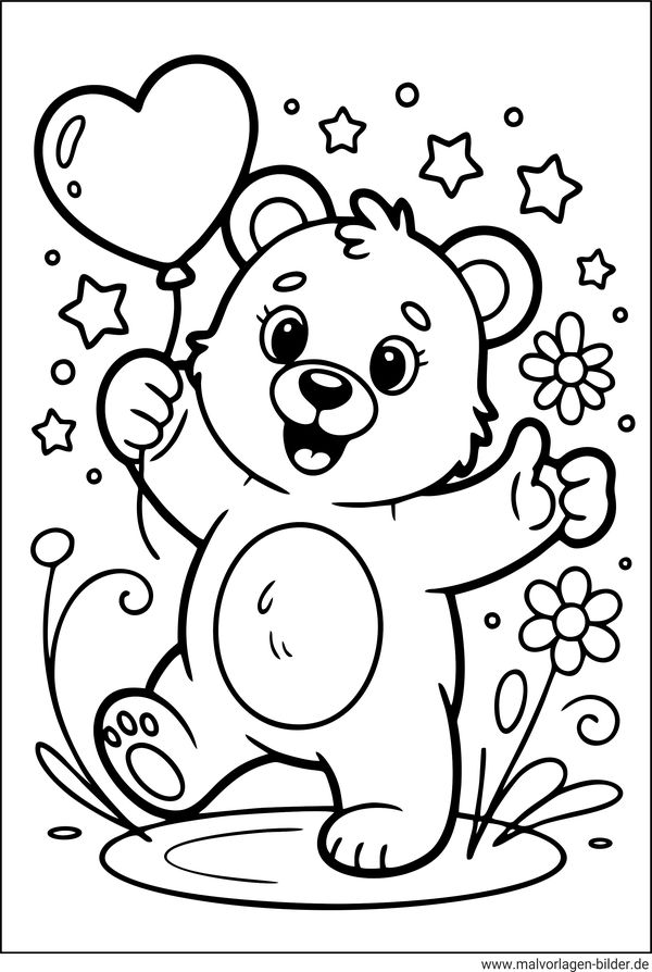Bär mit einem Luftballon Ausmalbild