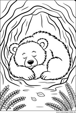 Bär Winterruher in einer Höhle Ausmalbild