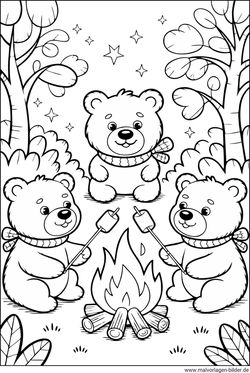 Bären Lagerfeuer Ausmalbild ausdrucken